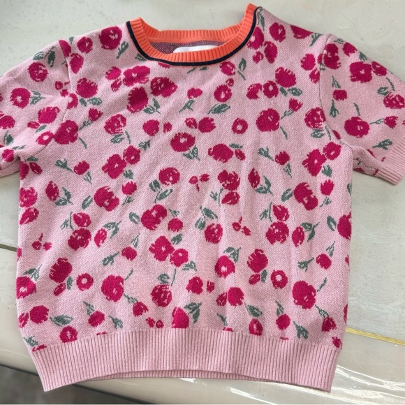 Free Assembly Girls Short Sleeve Intarsia Sweater Top L (10/12) Flowers - Picture 7 of 7